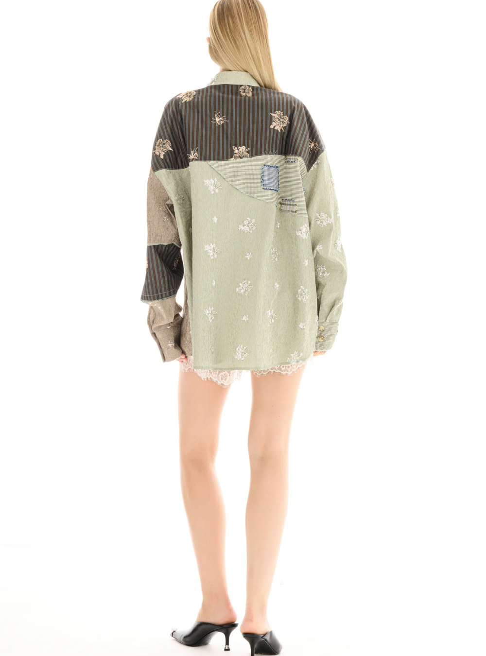Embellished Stripe Patchwork Shirt
