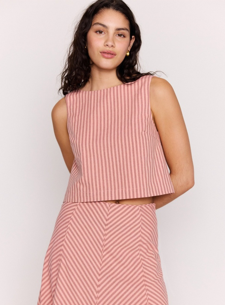 Paloma Low Back Top - Pink Stripe