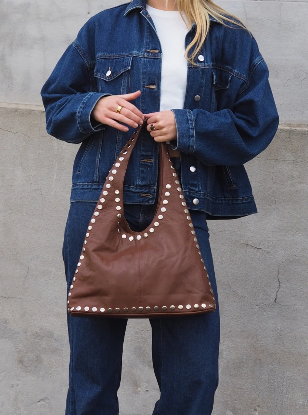 Jenna Studded Hobo - Chocolate