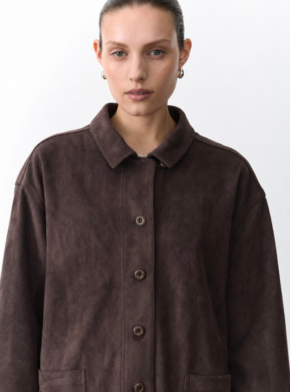 Faux Suede Shacket - Chocolate