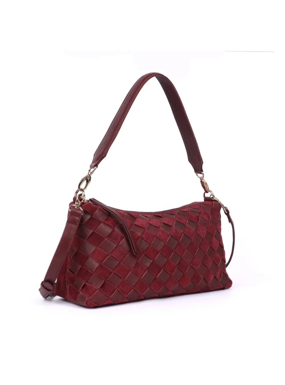 Cleo Woven Suede Small Bag - Wine