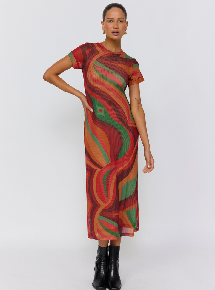 Yoko Midi Dress - Crimson Sun