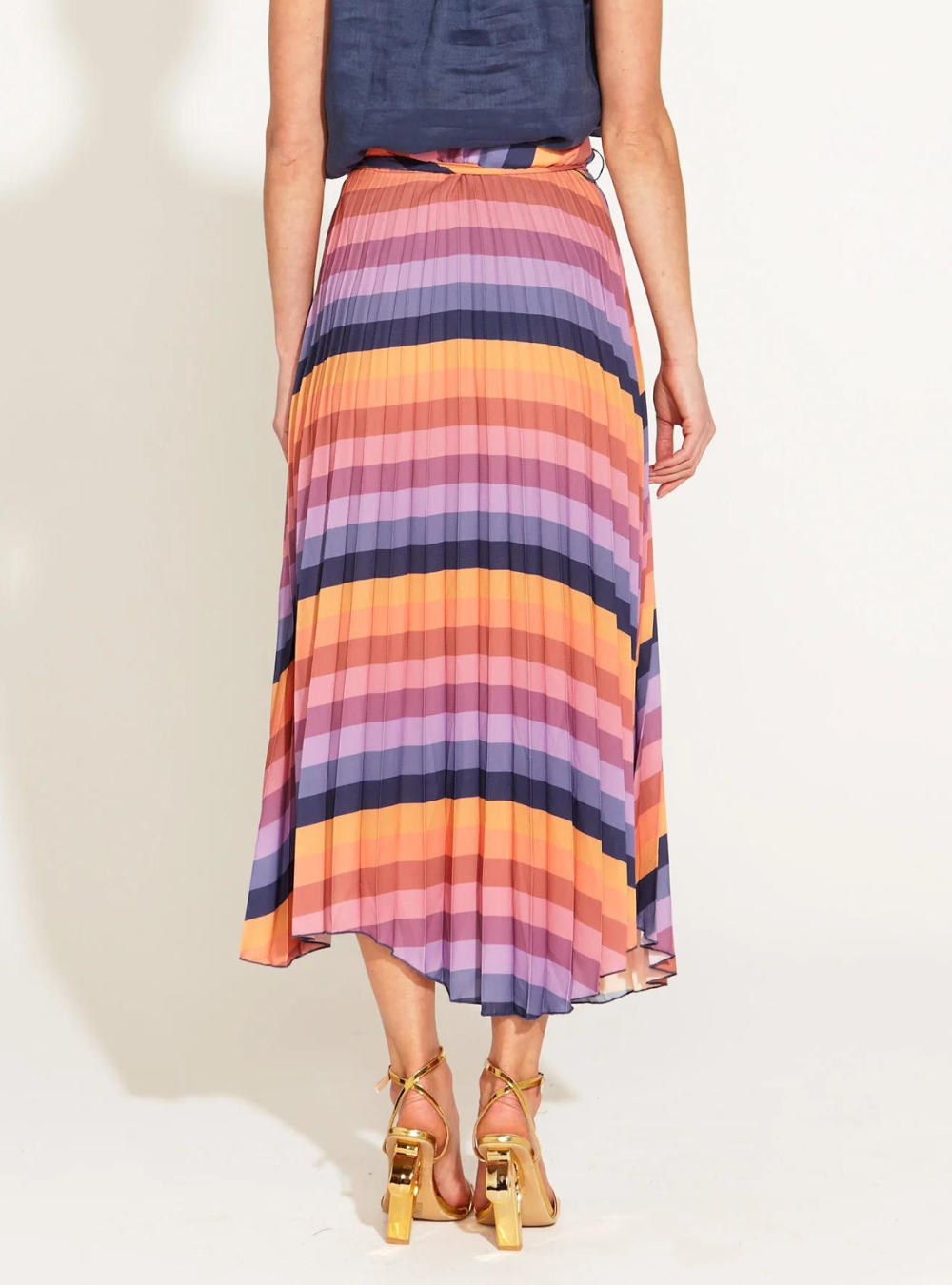 Sunset Dream Pleated Midi Skirt - Sunset Stripe
