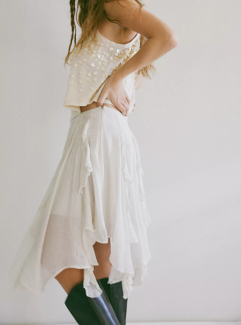 Susanna Knee-Length Midi Skirt - White Alyssum
