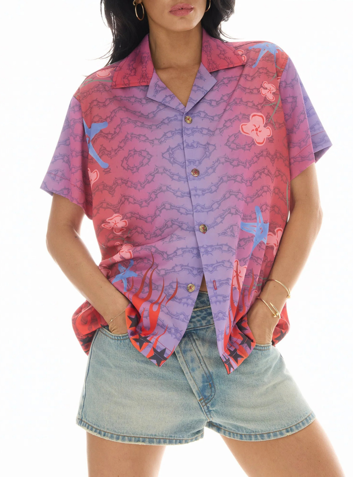 Chained Peace Bamboo Camp Shirt - Pink