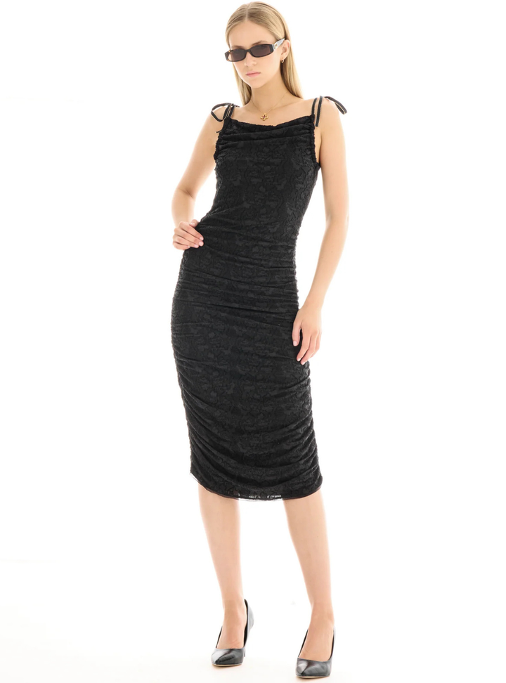 Grecian Tie Side Jaquard Dress