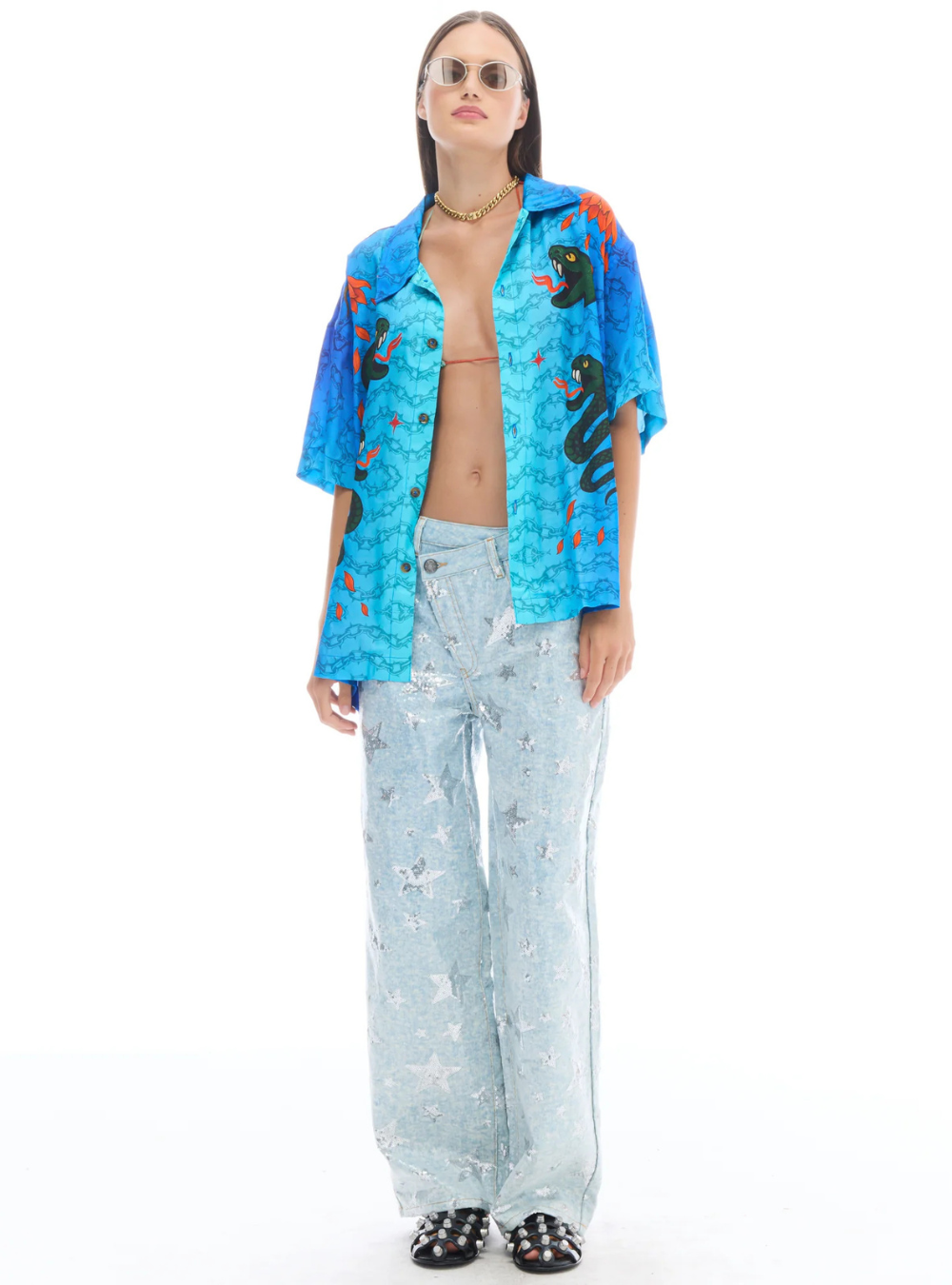 Snake Chain Oversized Shirt - Blue