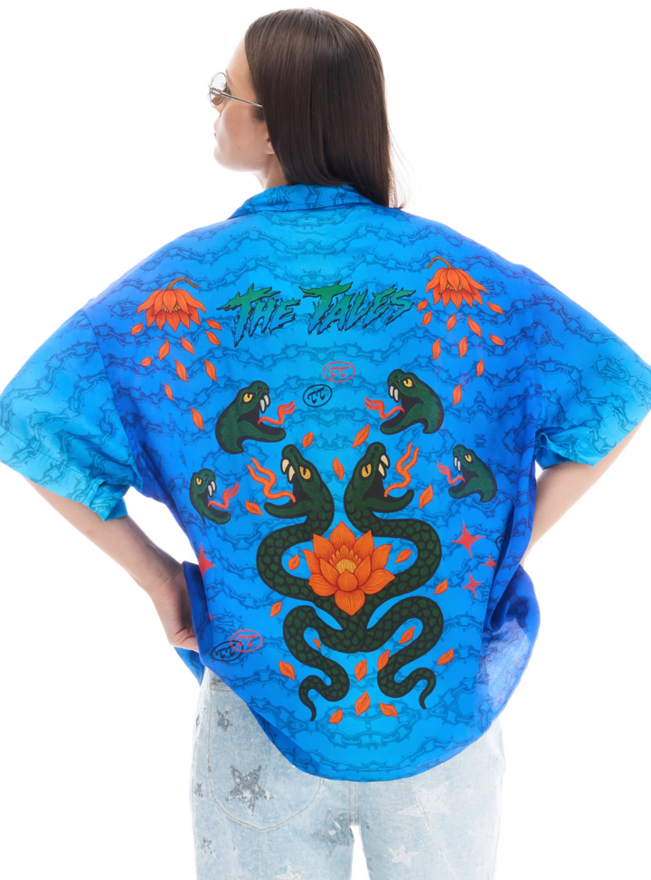 Snake Chain Oversized Shirt - Blue
