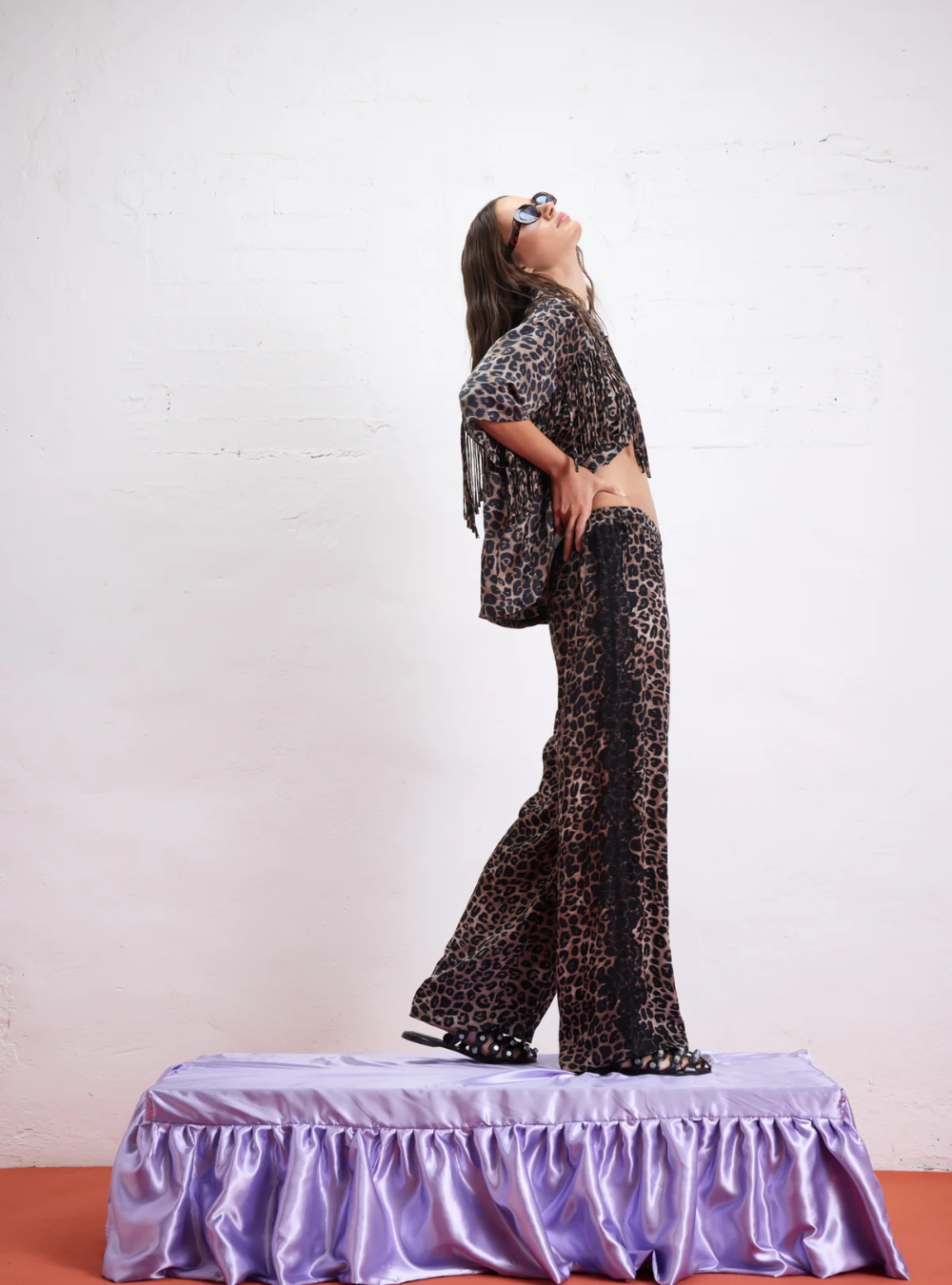 Animal Tuxedo Lace Wide Leg Pants