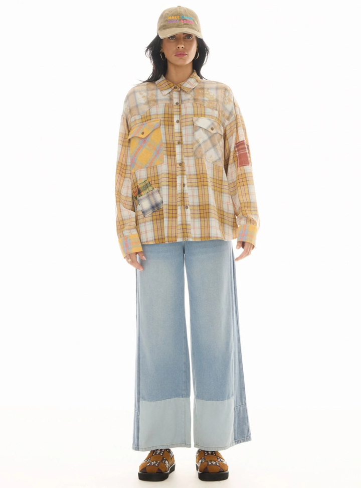 Patched Up Yellow Flannel Western Shirt - Yellow