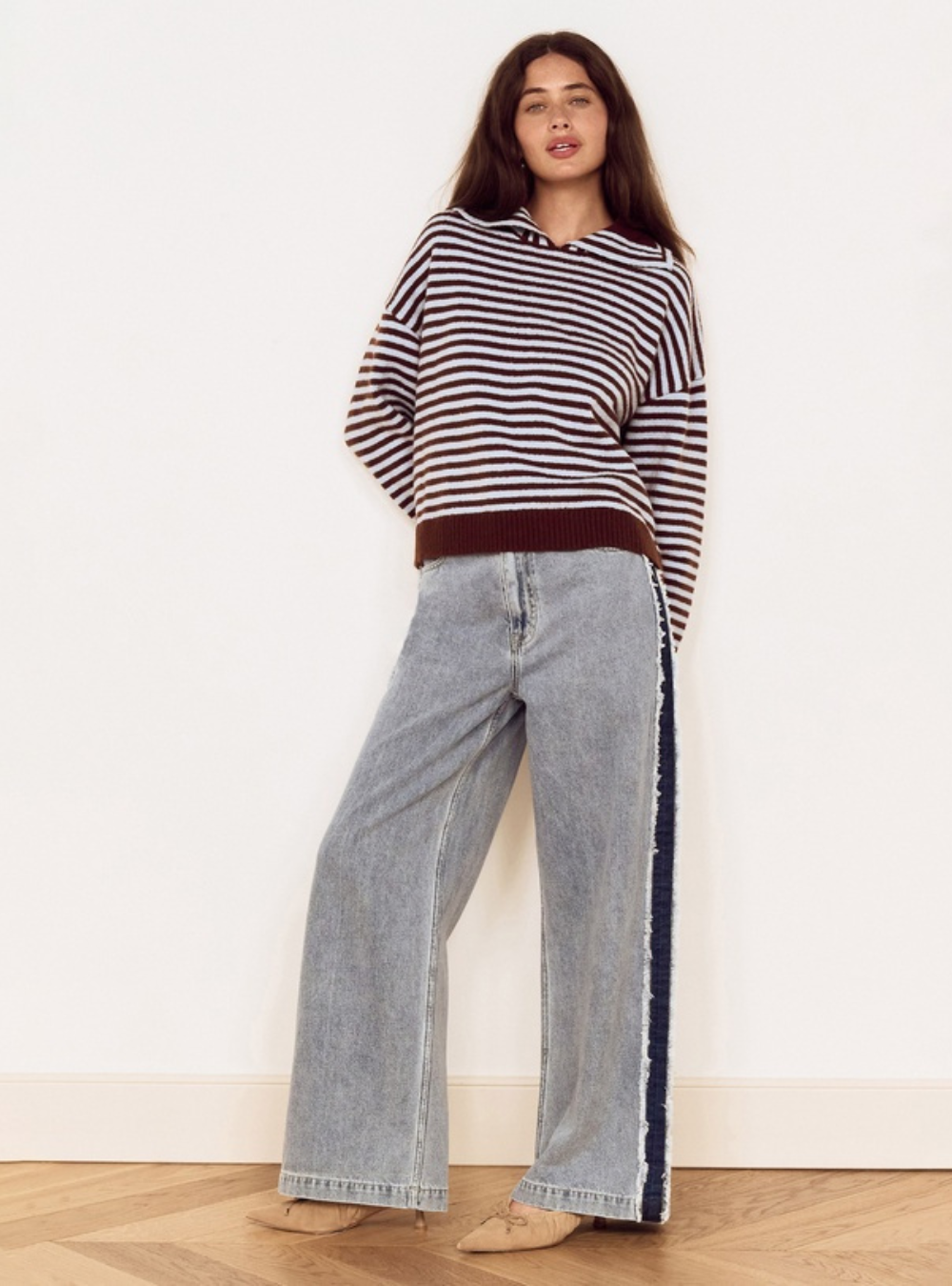 Tate Contrast Denim Jeans - Mid  Blue Denim