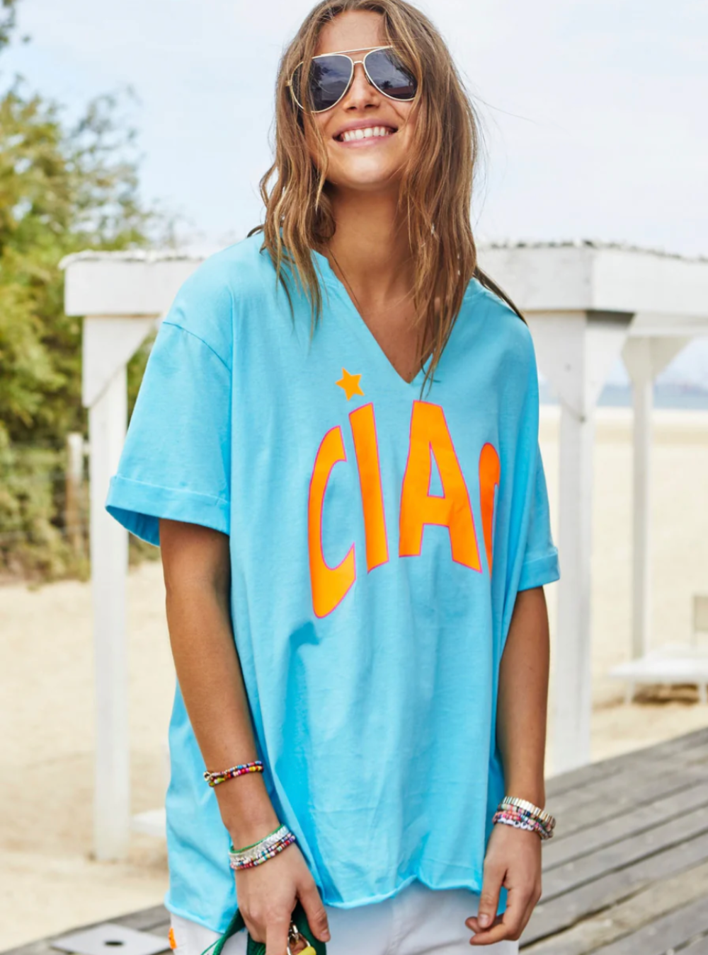 Ciao V-Neck Tee - Aqua