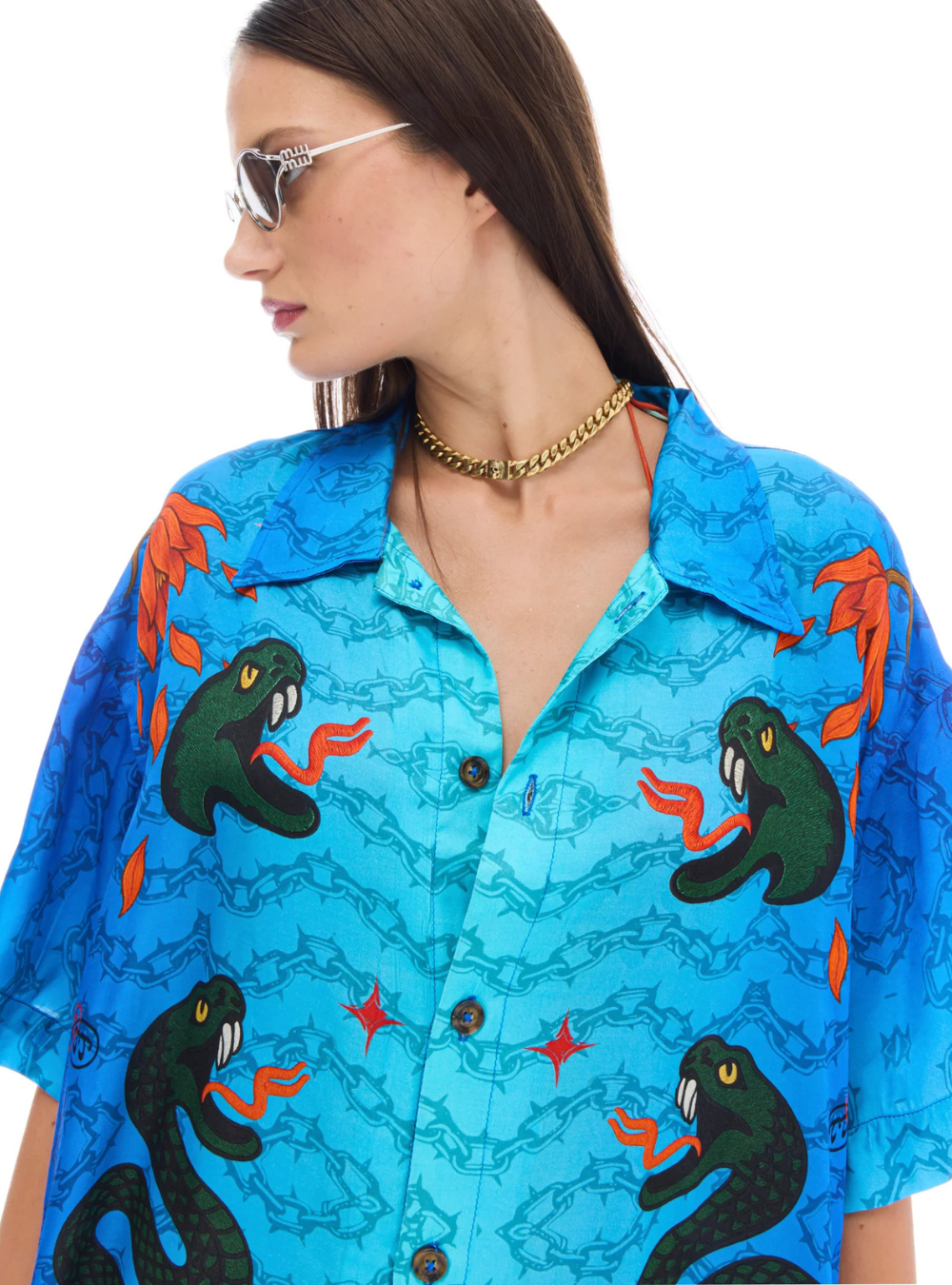 Snake Chain Oversized Shirt - Blue