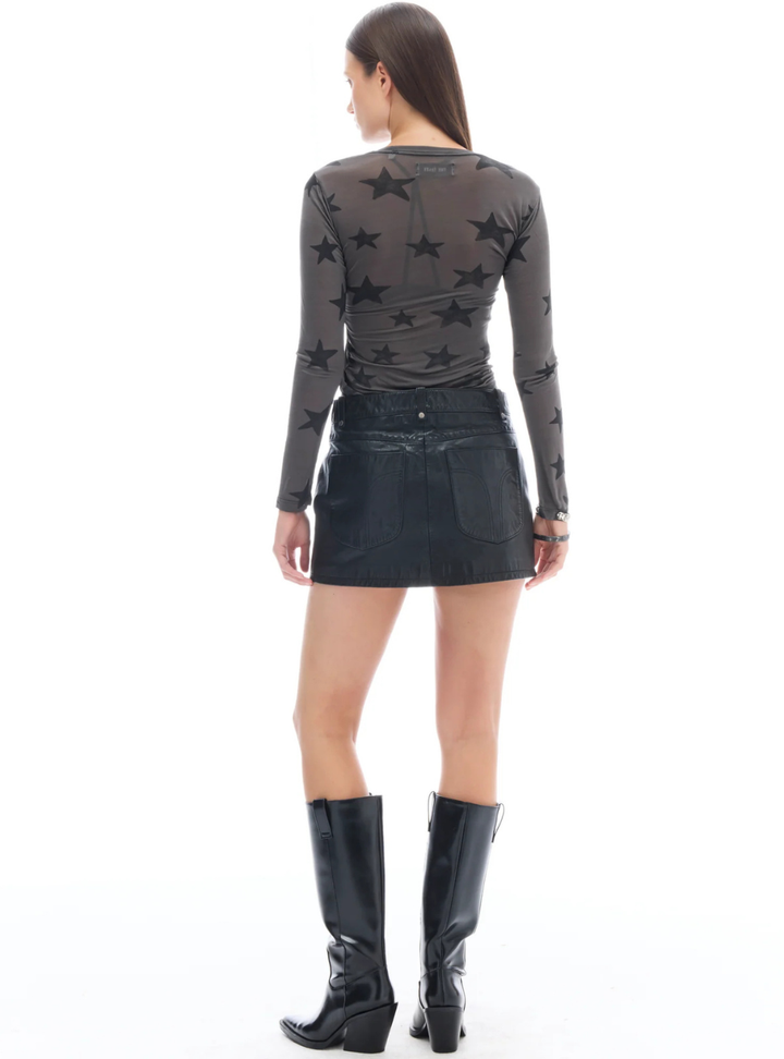 Black Star Mesh Ruched Longsleeve Top - Charcoal