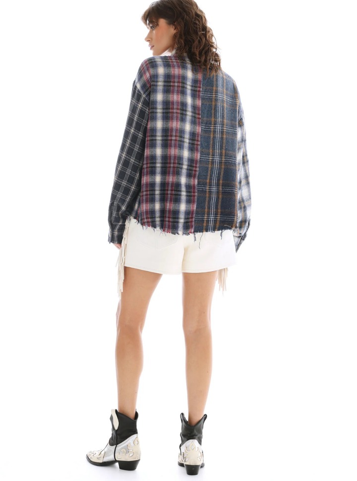 Cut Off Patchwork Check Shirt