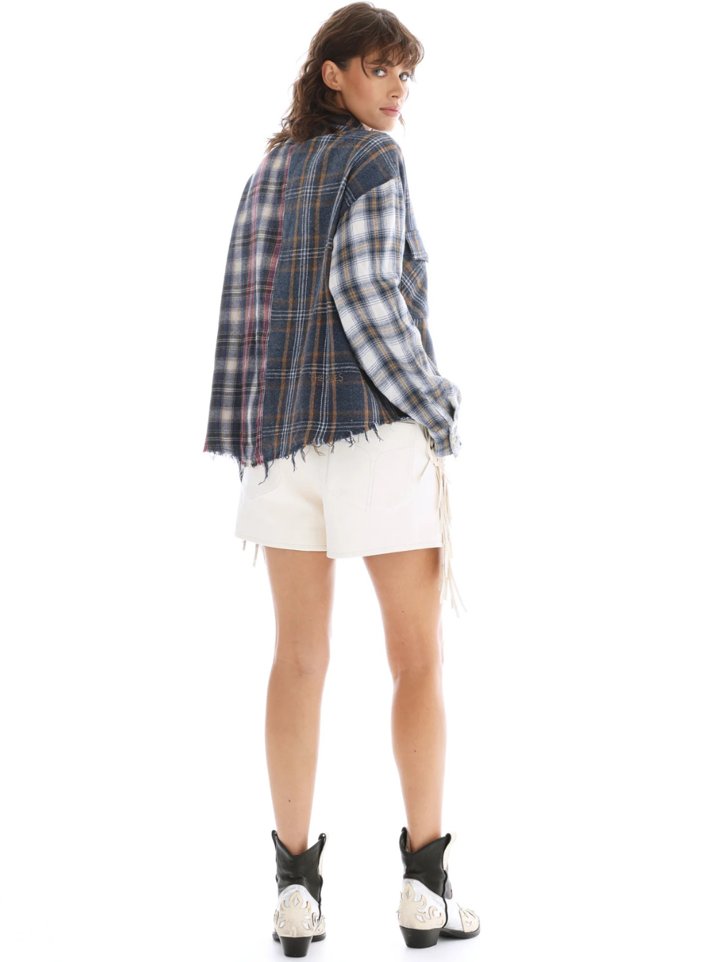 Cut Off Patchwork Check Shirt
