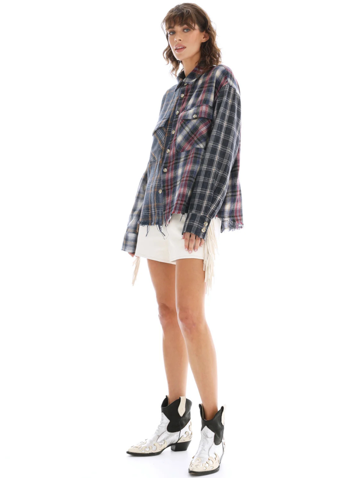 Cut Off Patchwork Check Shirt