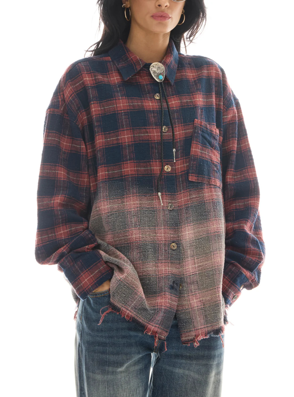 Cutaway Bleached Flannel Shirt - Red