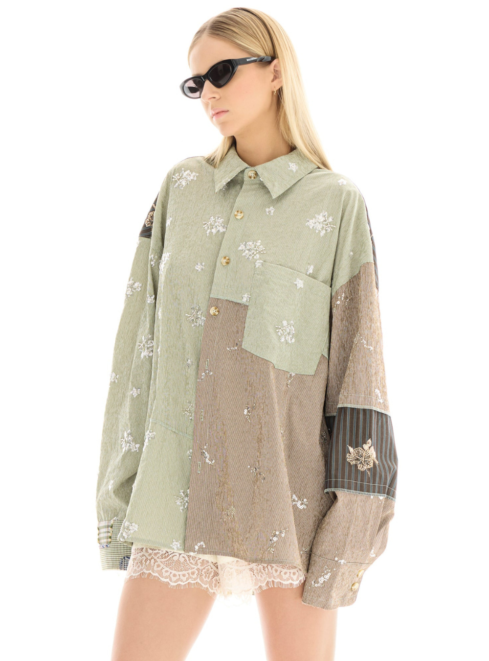 Embellished Stripe Patchwork Shirt