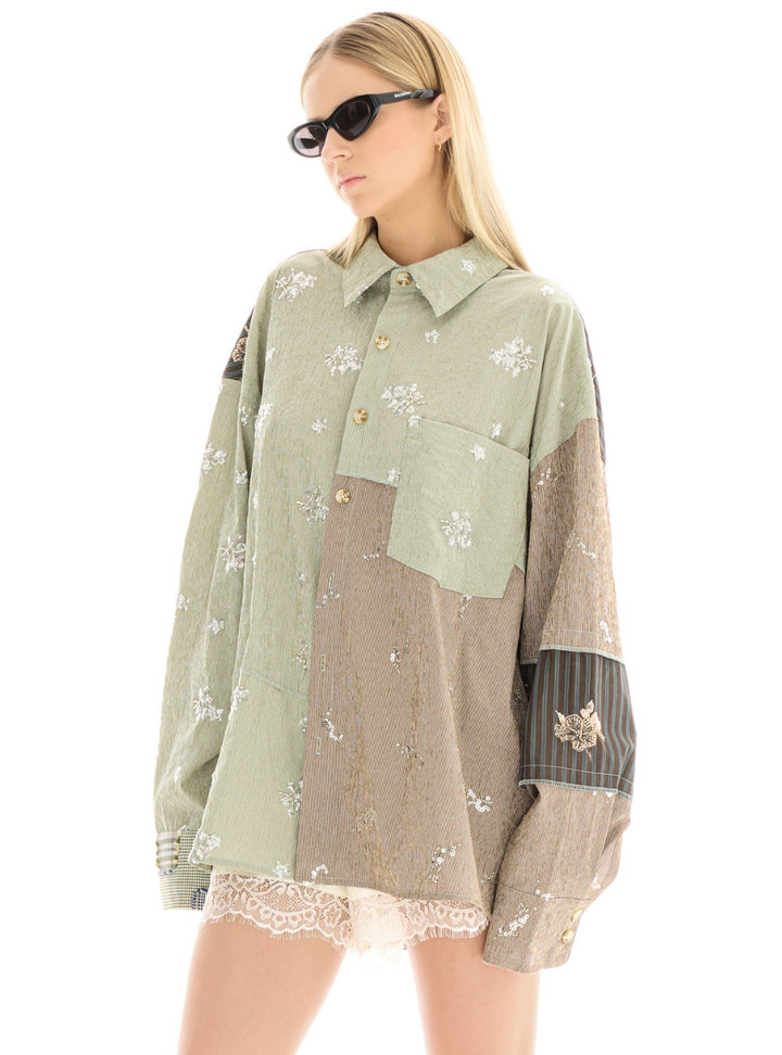 Embellished Stripe Patchwork Shirt