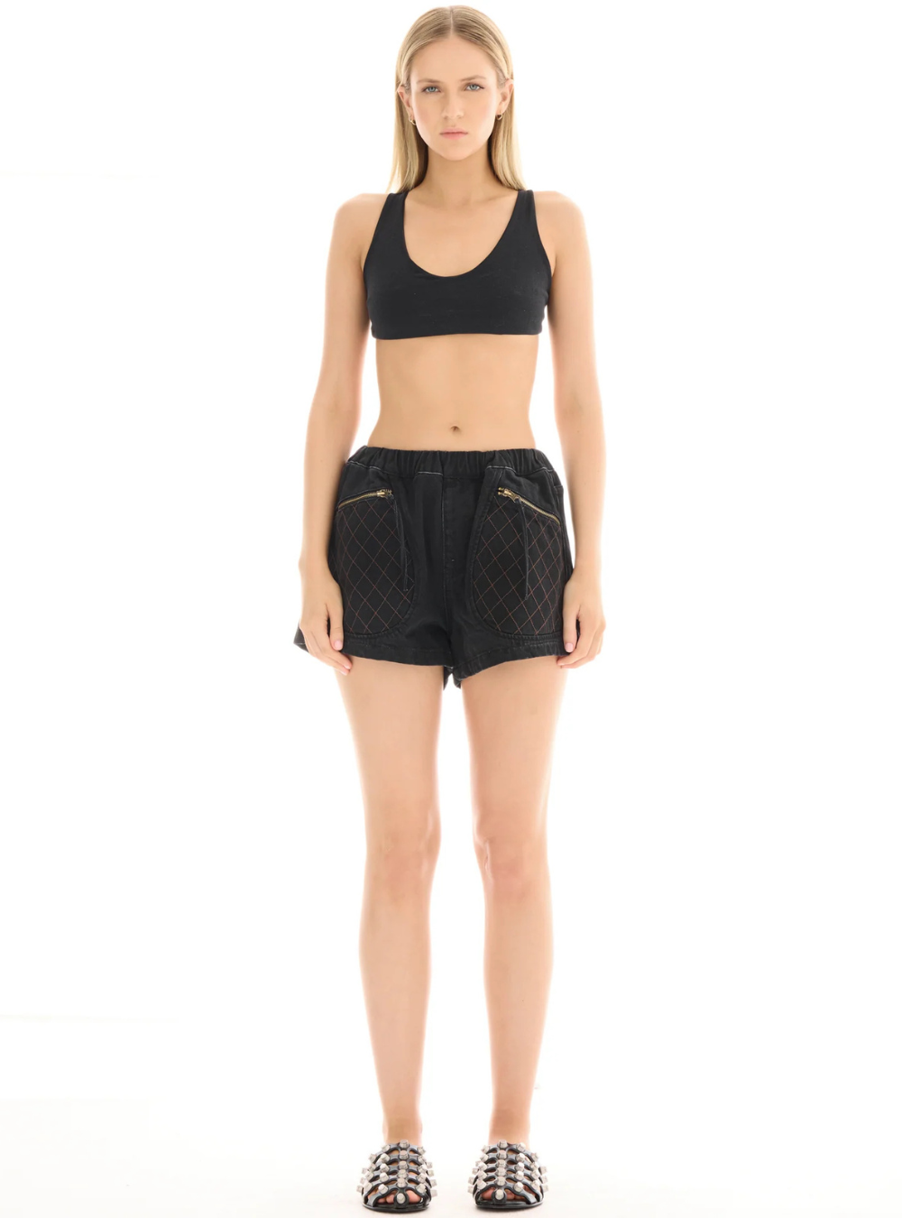 Hailey Pull On Denim Sports Shorts - Washed Black