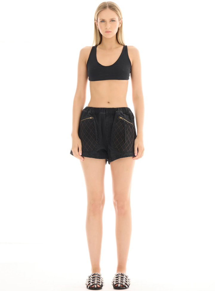 Hailey Pull On Denim Sports Shorts - Washed Black
