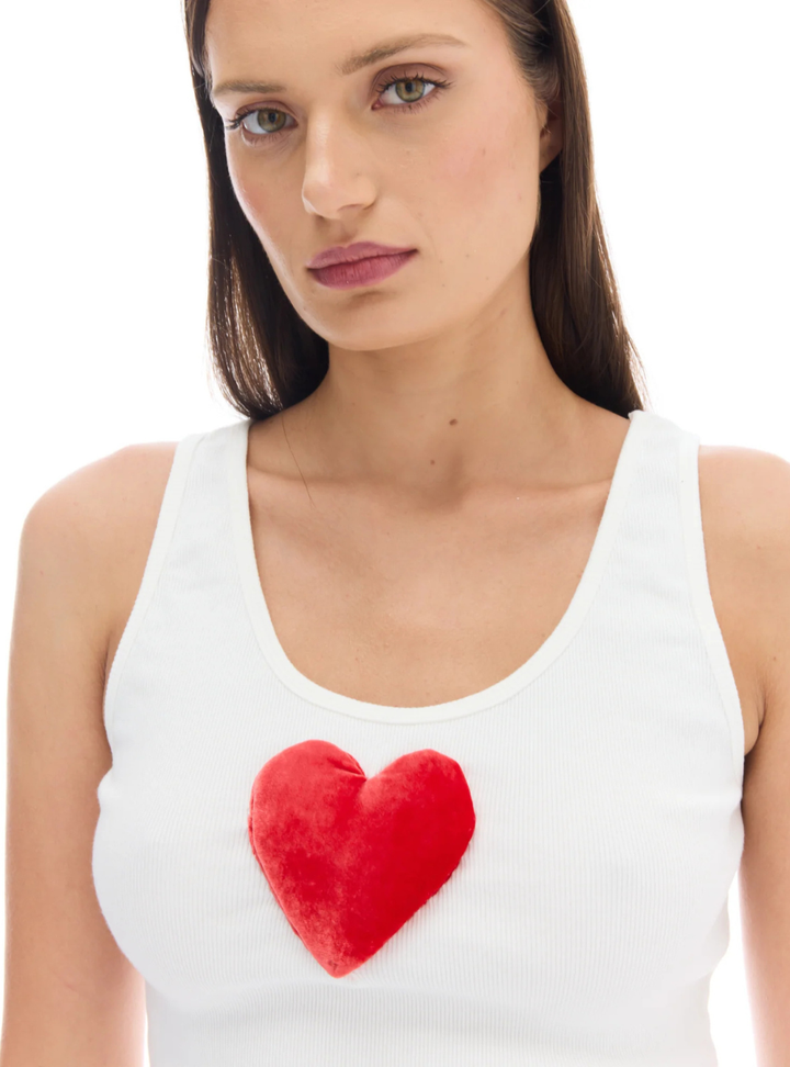 We Love 3D Velvet Heart Singlet - White