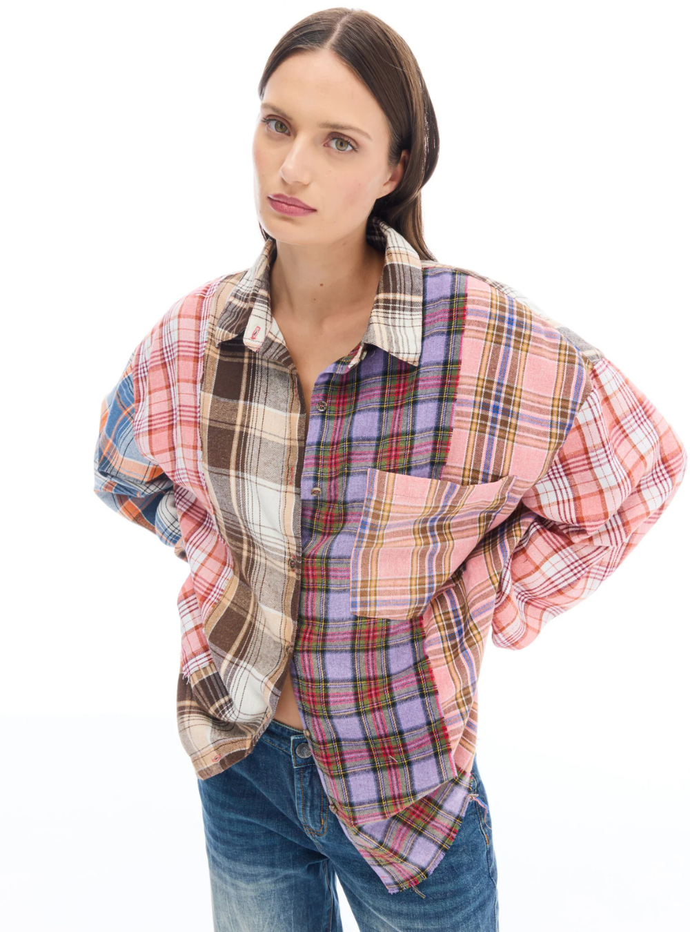 Patchwork Check Flannel Shirt - Multi