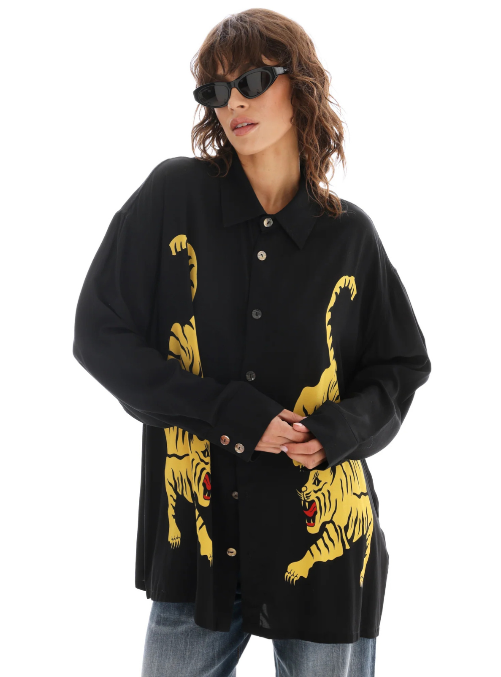 Crouching Tiger Long Sleeve Shirt - Black