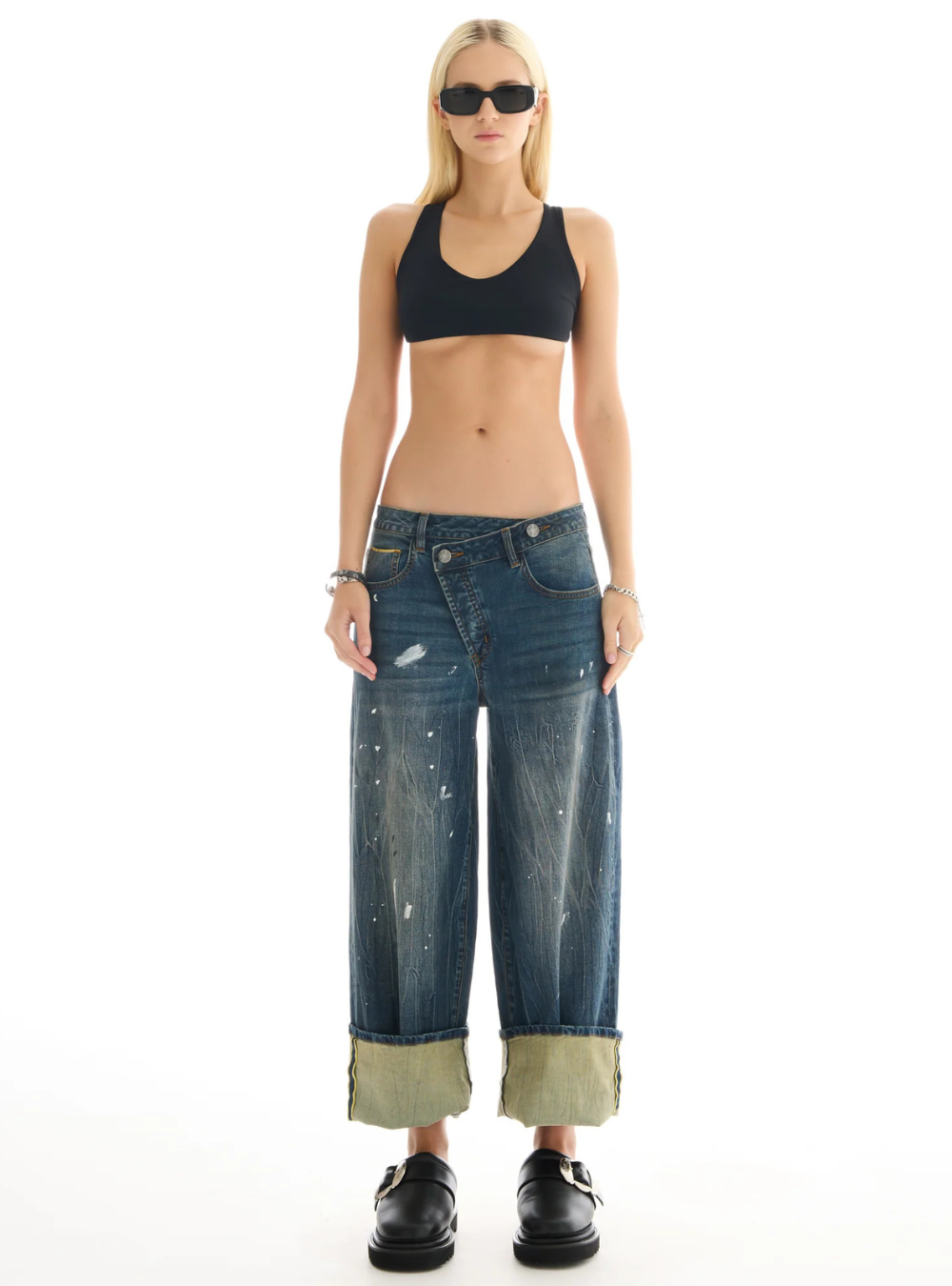 Selvedge Denim Cross Over Slouch Jeans - Indigo