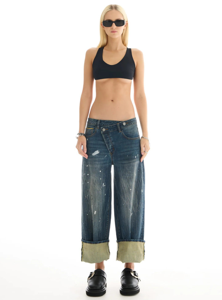 Selvedge Denim Cross Over Slouch Jeans - Indigo