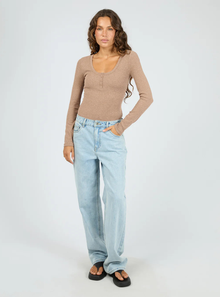 Sia Rib Long Sleeve Top - Brown