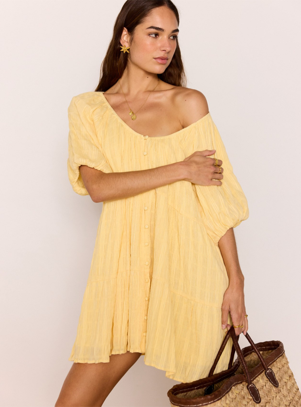 Leon Tiered Mini Dress - Yellow