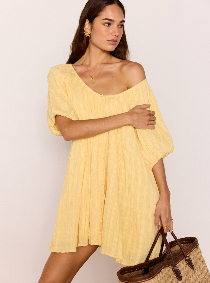 Leon Tiered Mini Dress - Yellow