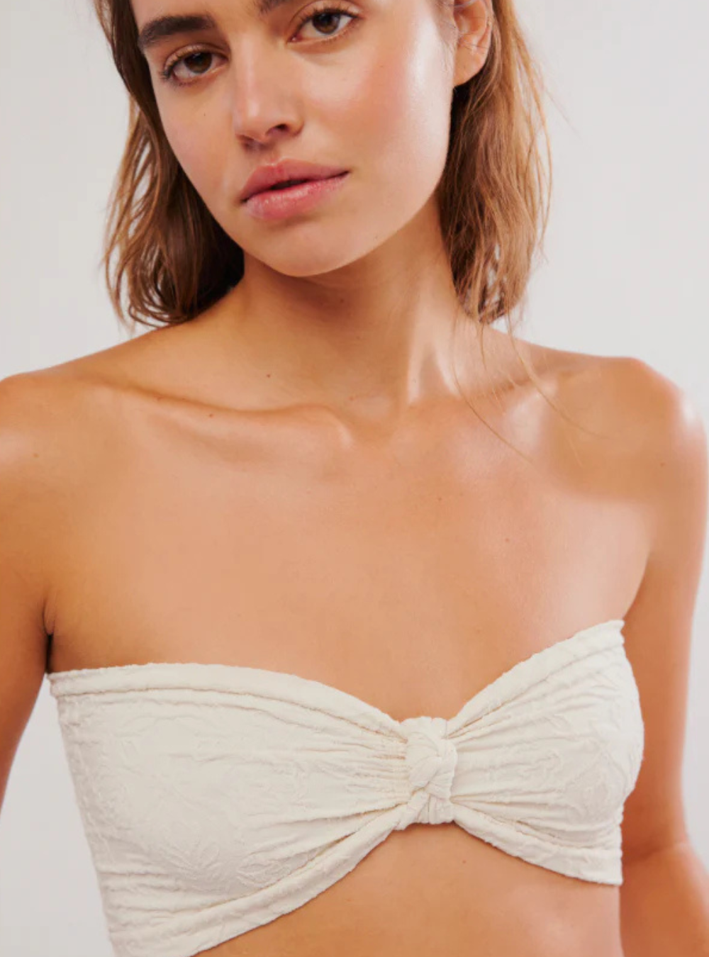 Floral Frills Knotted Bandeau Top - Tofu