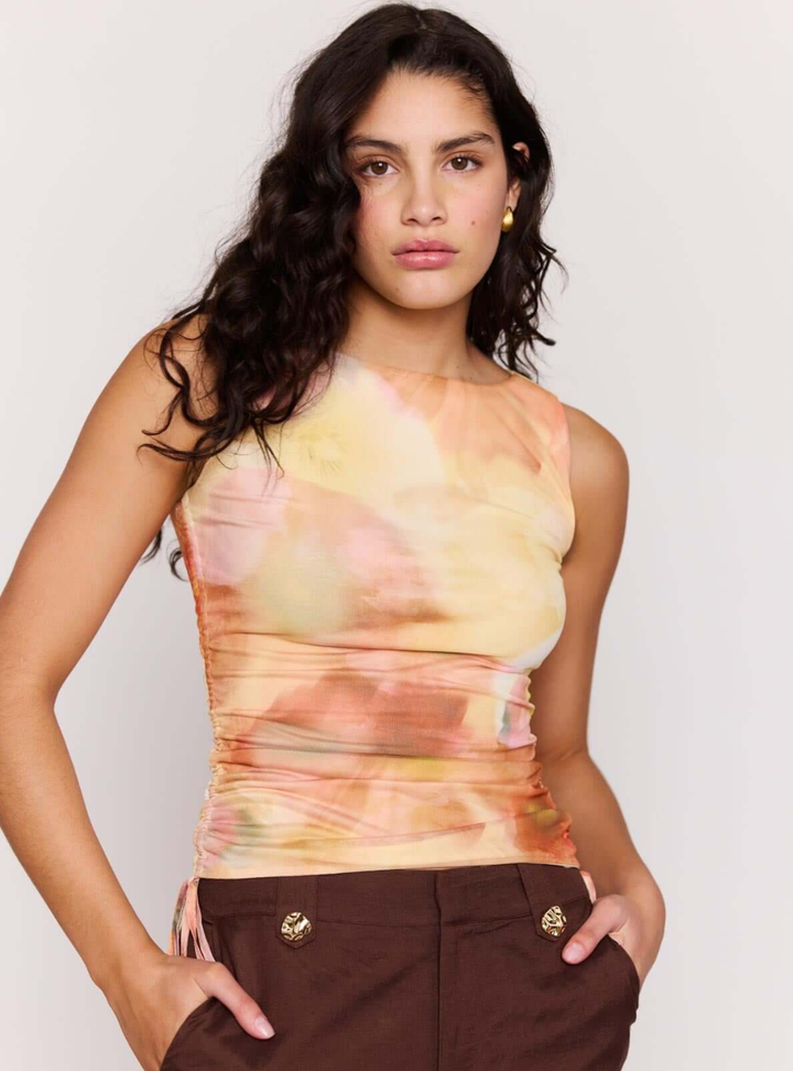 Aria Drawstring Top - Watercolour Floral