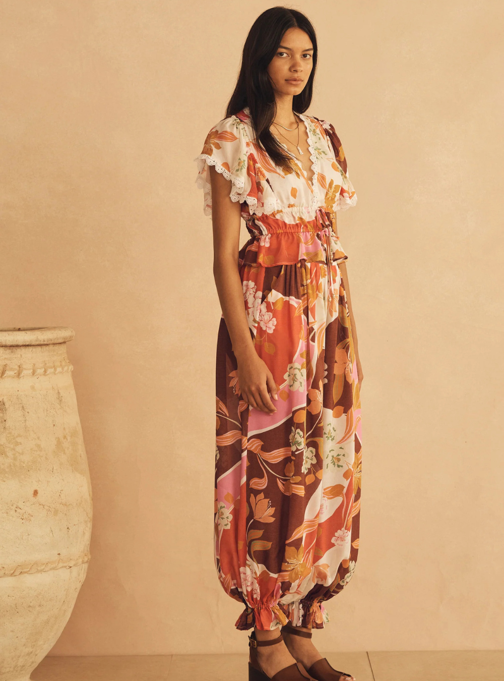 Lucca Silk Ruffle Sleeve Drawstring Top
