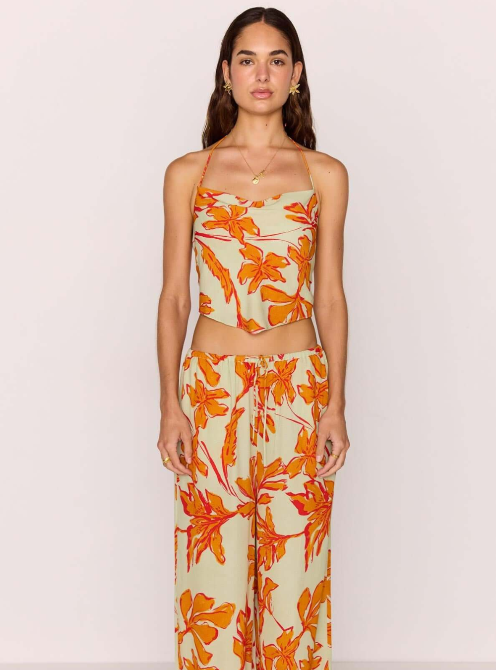 Estelle Cowl Neck Scarf Top - Mint Floral