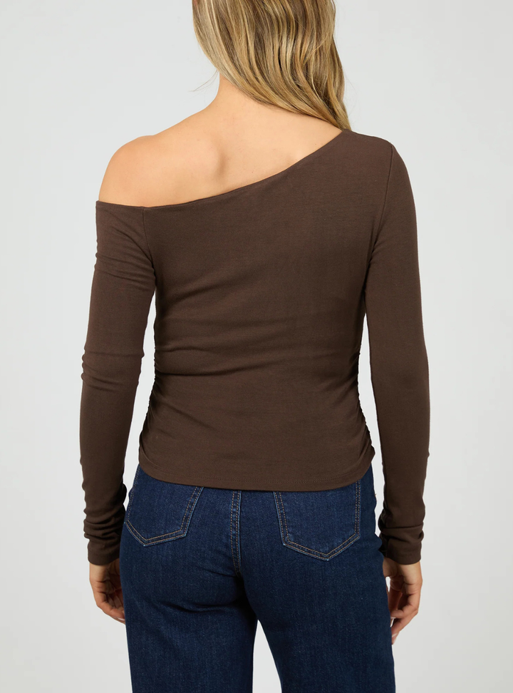 Kylie Off Shoulder Long Sleeve Top - Brown