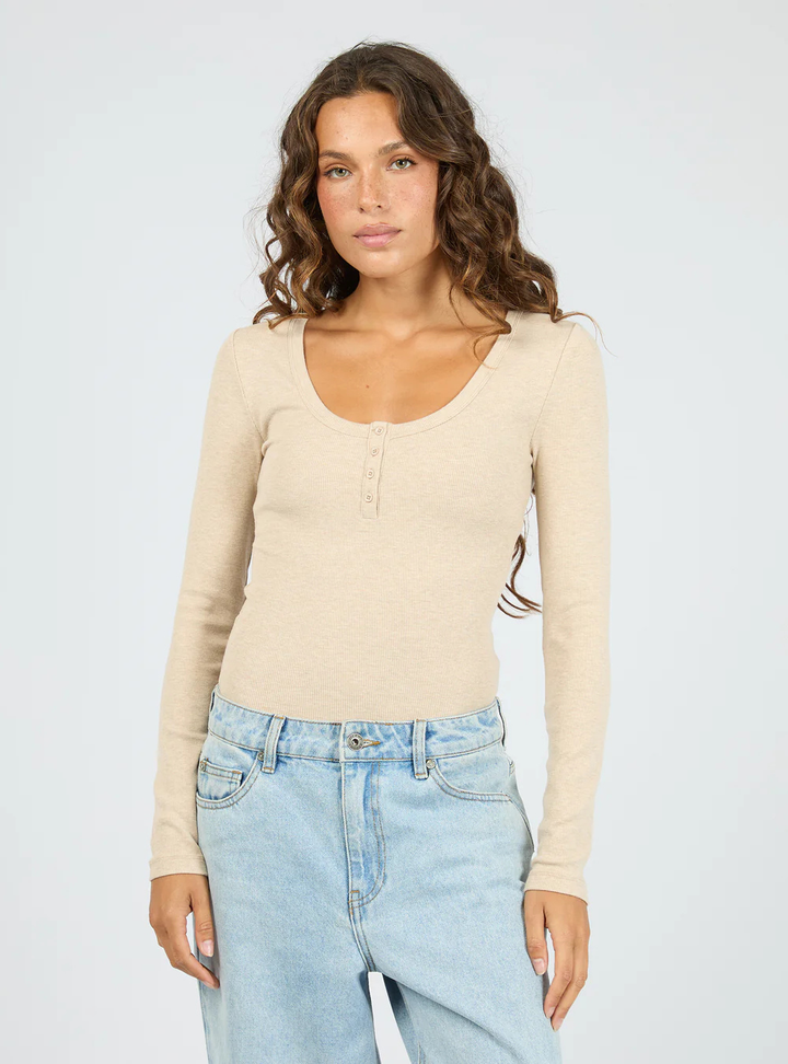 Sia Rib Long Sleeve Top - Oat