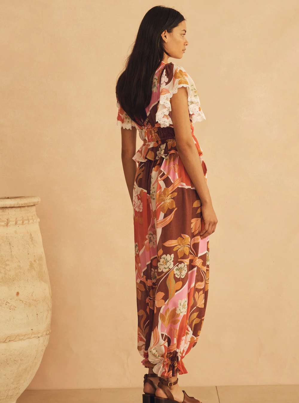 Lucca Silk Ruffle Sleeve Drawstring Top