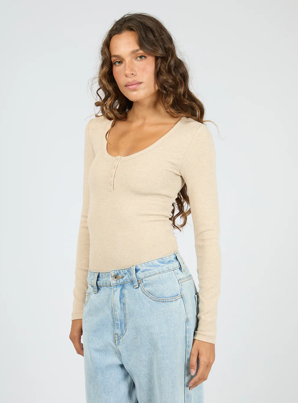 Sia Rib Long Sleeve Top - Oat