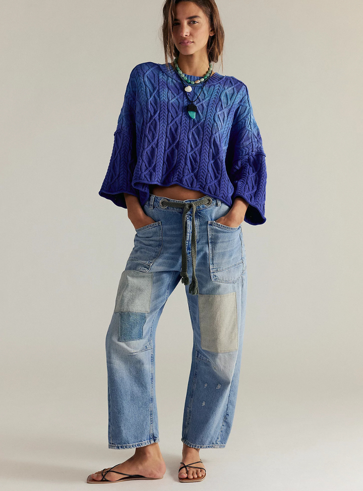 Free People Moxie Pull-On Barrel Jeans - Truest Blue