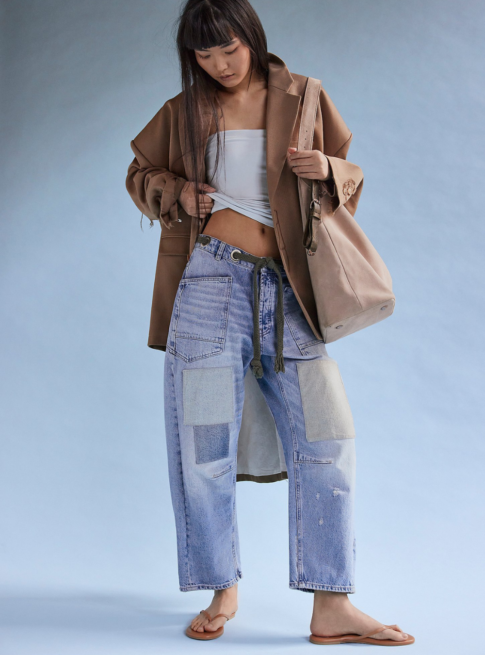 Free People Moxie Pull-On Barrel Jeans - Truest Blue