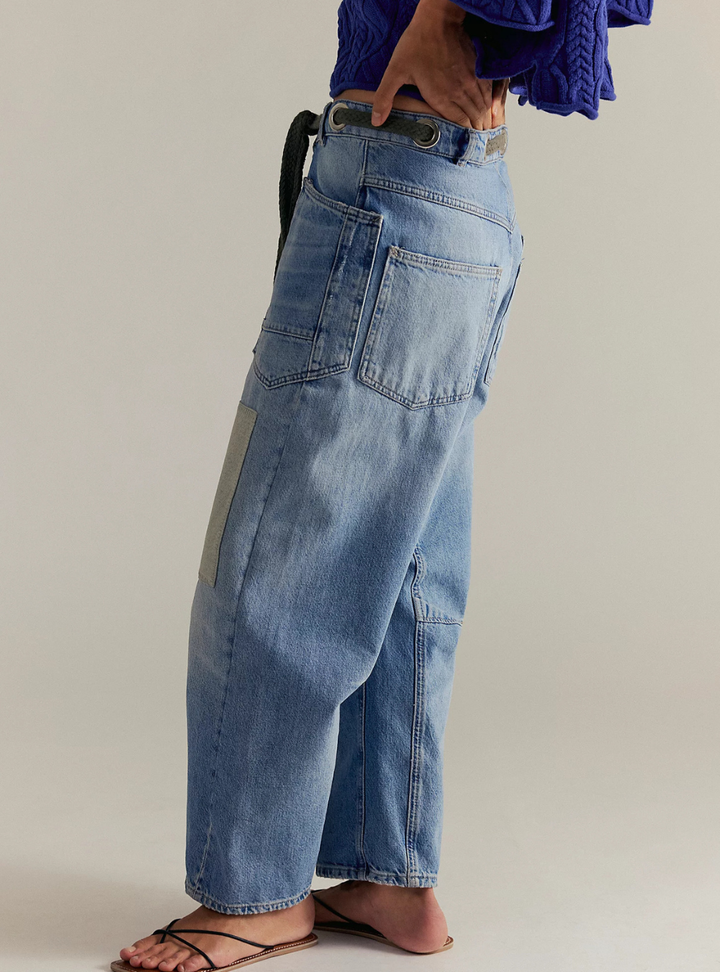 Free People Moxie Pull-On Barrel Jeans - Truest Blue