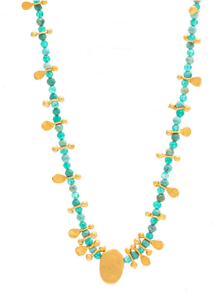 Turquoise & Green Aventurine Gold Nugget Necklace