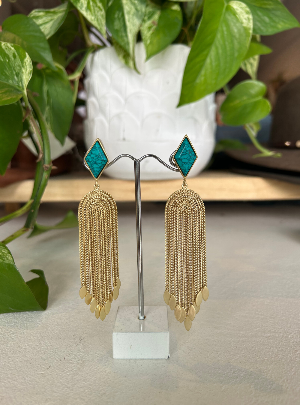 Gold Turquoise Tails Earrings