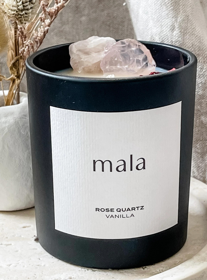 Crystal Infused Rose Quartz Candle - Vanilla