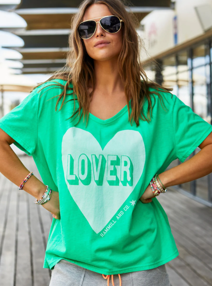 Vintage Wash Lover Heart Tee - Green