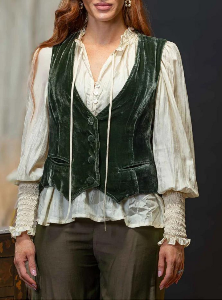 Vivian Velvet Vest - Olive